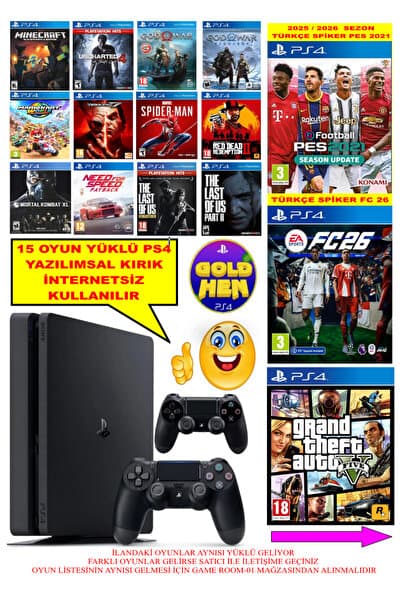 TEKNOLOJİ MARKETİNİZ Sony Ps4 Slim 1tb + 2 Kol YAZILIMSAL KIRIK Yenilenmiş 12 Ay Garantili