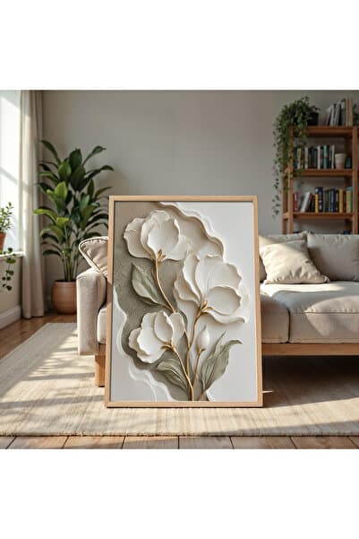 alphobitasarım Minimalist Floral Tasarım Kabartma Görünümlü (Kabartma değildir) Dekoratif Tablosu