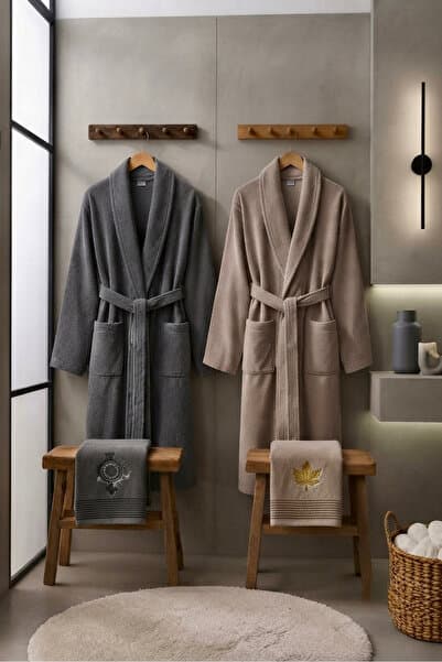 VENTİ VENTİSCA Homely Premium %100 Pamuklu Nakışlı Bornoz seti 4'lü Hamam ve Banyo Seti & Çeyiz Seti