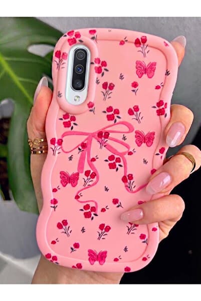 Rivor Samsung Galaxy A50/A30S Uyumlu Kılıf Kamera Çıkıntılı Kurdele Ve Çiçek Kabartmalı Silikon Kapak