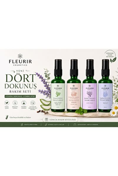 FLEURIR COSMETICS Fleurir Dört Dokunuş 4'lü Bakım Seti – Vücut Spreyi, Yastık Spreyi, Güneş Sonrası Sprey ve Magnezyum Spreyi 4x50 ml