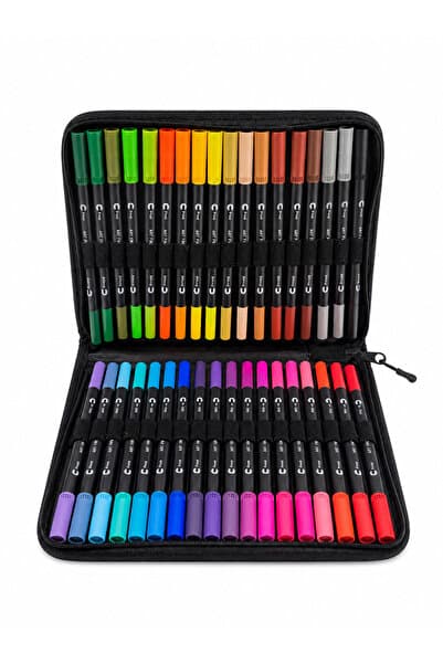 ART PROFFESİONAL 36 Lı Çift Uçlu Fırça Ve 0.4 Mm Fine Uçlu Marker Kalem Seti Cüzdanlık Kalem Seti Pro