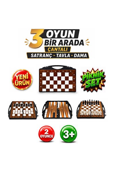 ALAY Ticaret Çantalı Üçü Bir Arada Set - Satranç - Tavla - Dama - Piknik Set