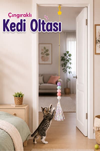 COZY SENSE Çıngıraklı Kedi Oyuncağı Yapışkanlı Kedi Oyun Oltası Renkli Ponponlu Oyuncak Zıplayan Top