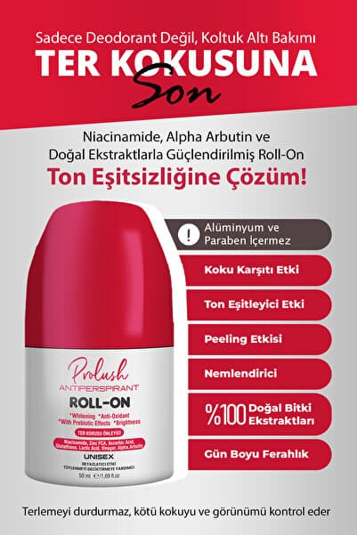 Prolush Koltuk Altı, Ter Kokusu Önleyici, Antiperspirant Beyazlatıcı Etkili, Ton Eşitleyici Unisex Roll On 50 ml