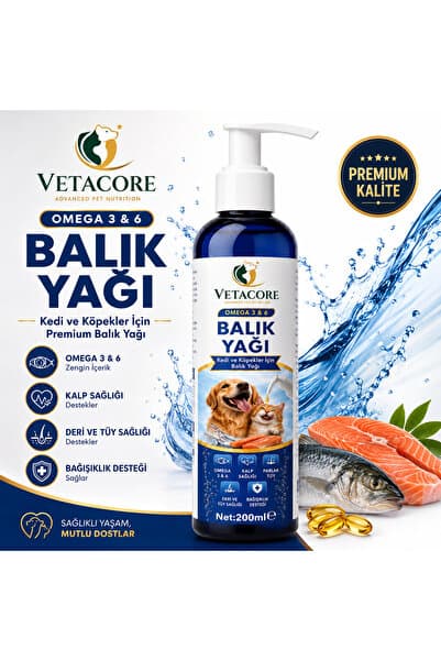 Kedi ve Köpek için Tüy Dökme Önleyici,Deri sağlığı,Eklem sağlığı,Kalp ve Dolaşım Sağlığı Destekleyici Balık Yağı 200 ml