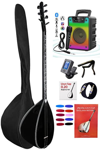 Bağlama Sazlar 34 Jak Girişli Amfili Uzun Sap Siyah İnci Maun Gövde Kaliteli Gürgen Sap Saz El Yapımı Bağlama Seti