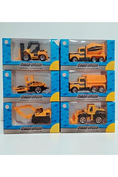 BEREKET PAZAR 6'lı Metal İş Makineleri Seti 1:64 - Dozer, Kamyon, Mikser, Kepçe, Forklift, Silindir - Dayanıklı Oyuncak İnşaat Araçları