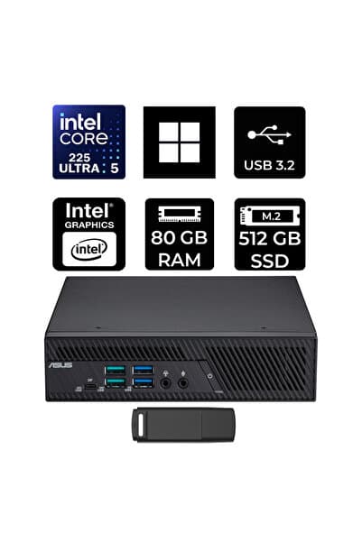 ASUS ExpertCenter PB64 Core Ultra 5 225 80GB RAM 512GB SSD Win11 Home PB64-B50060MHP387 Mini Masaüstü Bilgisayar + PER4 USB BELLEK