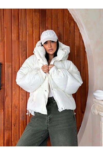 VESS MODA Kapüşonlu Kolu Cırt Detaylı Cepli Şişme Mont Kahve