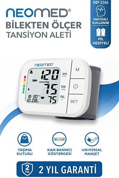 neomed DBP-2266 Geniş Ekranlı Hafızalı Bilekten Dijital Tam Otomatik Tansiyon Aleti