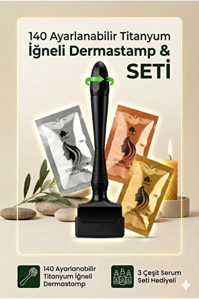 ELAMOUR 140 Titanyum İğneli Ayarlanabilir İğne Ölçülü (0.25-3.0mm) - Serum Hediyeli - Siyah Dermastamp
