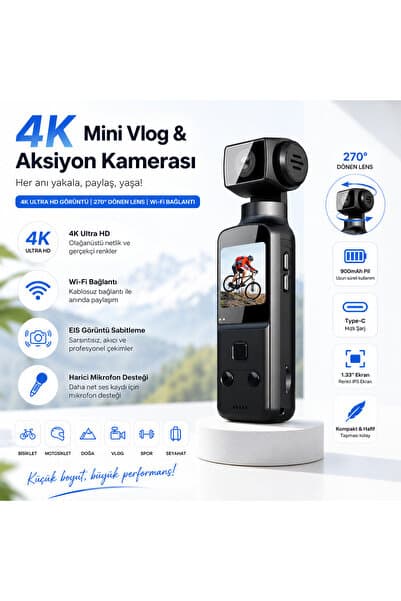 TARÇIN 4K Ultra HD Mini Aksiyon Kamerası | Wi-Fi , 270° Döner Lens, EIS Stabilizasyon