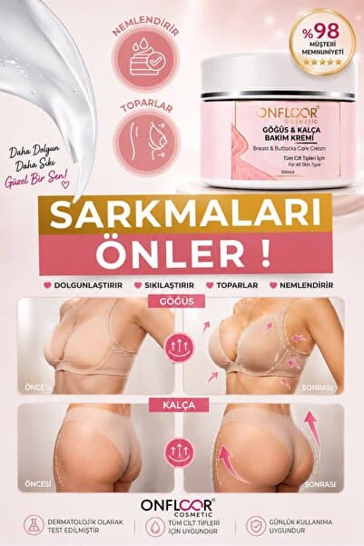 ONFLOOR Dolgunlaştırıcı, Toparlayıcı ve Sıkılaştırıcı Bakım | SARKMA ÖNLEYİCİ,ÇATLAK GİDERİCİ |Göğüs ve Kalça Kremi 100 ml
