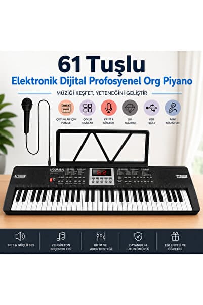 IntersTech 61 Tuşlu Elektronik Org Piyano Çocuklar Ve Yeni Başlayanlar İçin Mikrofonlu Keyboard