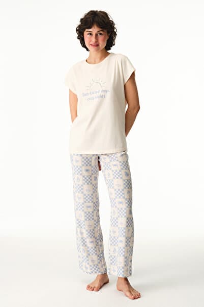Penti Bej Sun Kissed Slogan Desenli Kısa Kollu Tişört Pijama Üstü