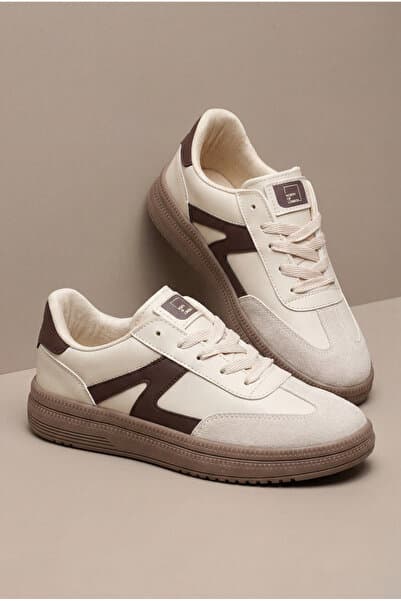 Tonny Black Kadın Bej Kahve Rahat Kalıp Kauçuk Taban Bağcıklı Sneaker