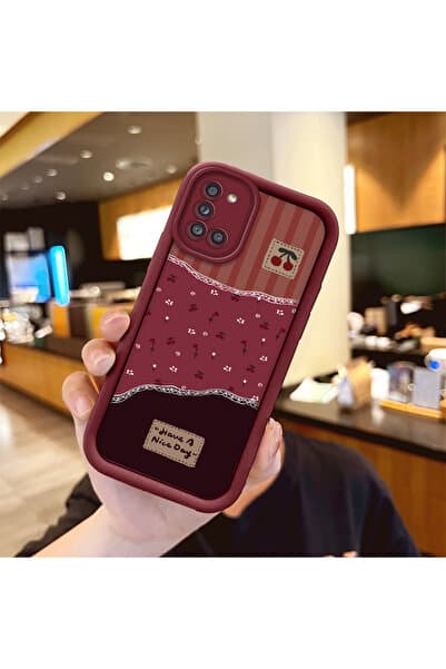 SLIMFELT Samsung Galaxy A31 Uyumlu Bordo Renkli Çiçek Desenli Kılıf Silikon Şok Absorbe Edici