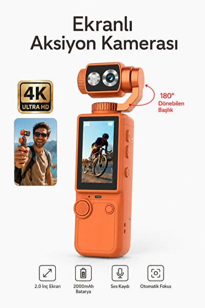 SEYUTECH 4K Ultra HD Mini Aksiyon Kamerası 2.0 inç Ekranlı Mikrofon Destekli Oto Fokus Özellikli 180° Döner Başlıklı Vlog Kamera
