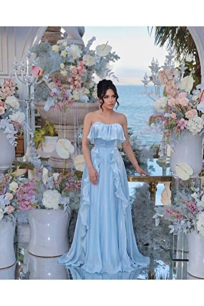 1Moda1Tarz İthal Parlak Yoryo Şifon Kumaş Düğme Ve Yırtmaç Detaylı Fular Desenli Astarlı Özel Tasarım Maxi Elbise