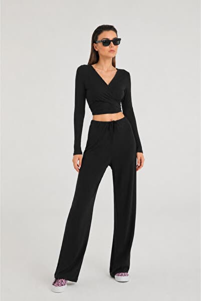 SHEISMONO Soft Rib Bağcıklı Pantolon Siyah