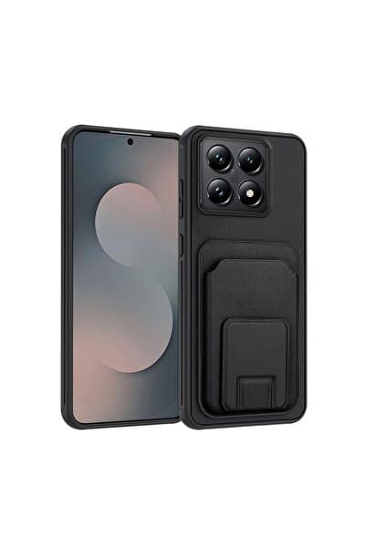 Zebana Xiaomi Mi 14T Uyumlu Kılıf FlexStand Kartlıklı Silikon Kılıf Siyah