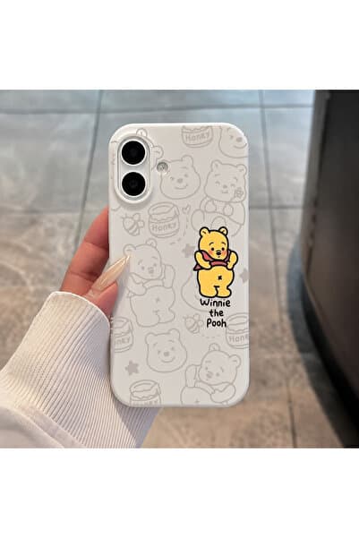 MustCase iPhone 16 / 17 Uyumlu Beyaz Winnie The Pooh Desenli Sevimli Silikon Telefon Kılıfı