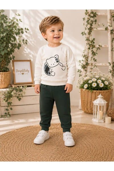 Organic Product DimpleBaby Sevimli Ayı Desenli Bebek Takımı