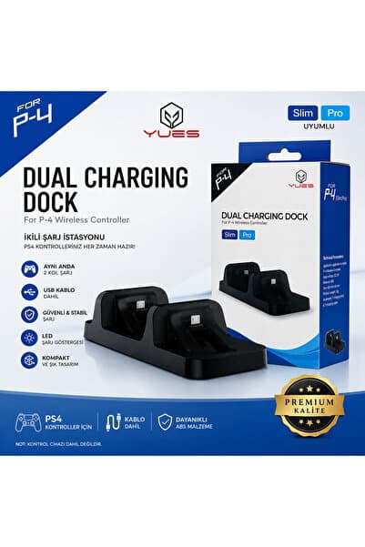 YUES PS4 Fat/Slim/Pro Uyumlu DualShock 4 Oyun Kolu Şarj Standı, Çift Yuvalı USB Dock