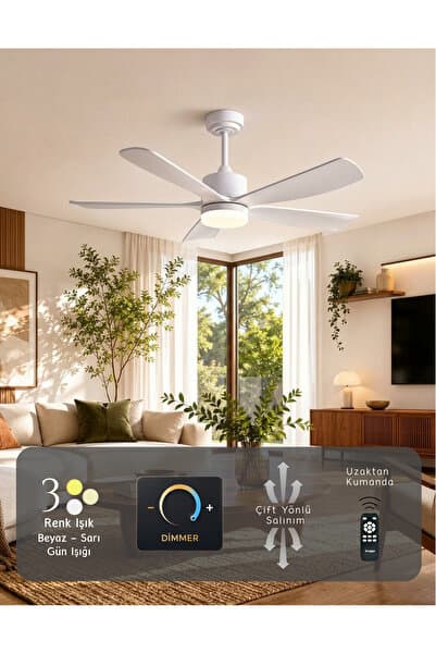 Hoogar German White 2026 Yeni Compact Tasarım 105 CM 5 Kanatlı DC Sessiz Motor Tavan Vantilatörü Dim Ayarlı