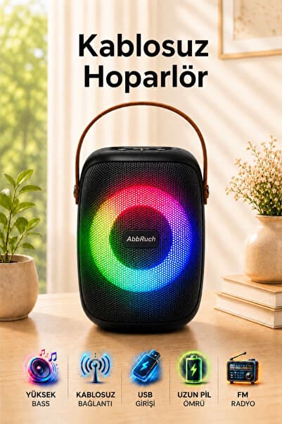Abbruch Kablosuz RGB Hoparlör Güçlü Ses Kalitesi FM Radyo USB Girişli Taşınabilir Müzik Sistemi