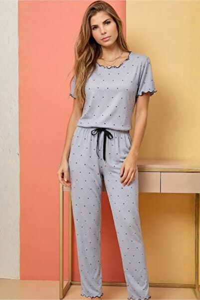 DOFİ Kadın Açık Mavi Geniş Yaka Kısa Kol Pijama Takımı