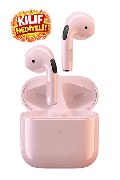 TrkTech Pro 5 Plus Pembe Kablosuz Bluetooth Kulaklık Bluetooth 5.3 TWS iOS Android Uyumlu HD Stereo Ses Dokunmatik Kılıf Hediyeli Şarj Kutulu