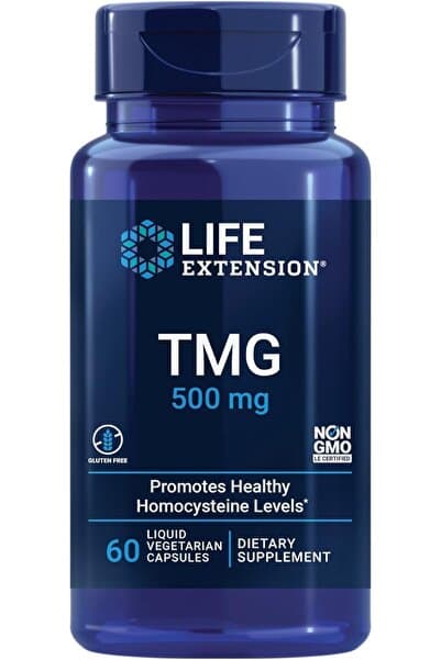 Life Extension TMG, trimethylglycine, Non-GMO, Gluten-Free, Vegetarian, 60 Capsules . usa. menşei.