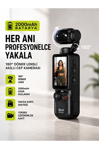 DEANB 2000mAh Q7 2.5K UHD Akıllı Cep Kamerası 180° Dönebilen HD Mini Kamera Hafıza Kart Destekli
