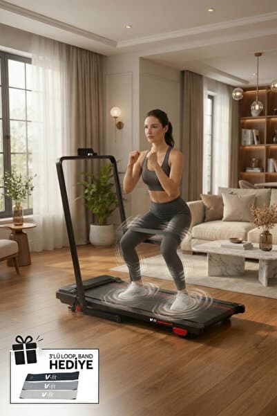 V-Fit by Vibro Run Titreşimli Koşu Bandı – Loop Bant Seti Hediyeli - Katlanabilir, 8 km/s, Titreşim Modlu, Kumandalı