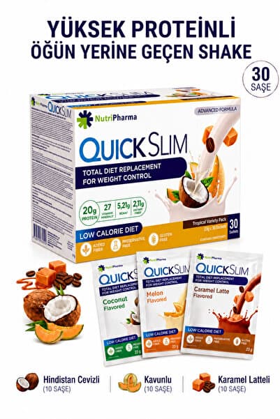 NUTRIPHARMA Quick Slim Öğün Yerine Geçen Shake - 30 Saşe - Tropikal Karışık Kutu - Protein Shakes