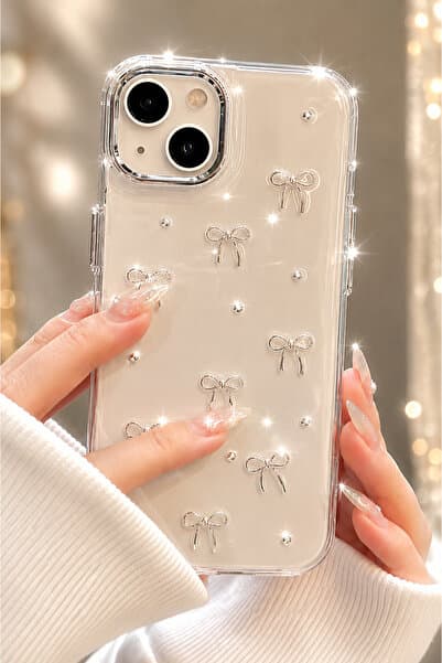 Go Aksesuar Iphone 13 - 14 - 15 Uyumlu Şeffaf Mini Fiyonk Epoksili Telefon Kılıfı