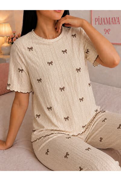 Pijamaya Pinterest Yazlık ince Jakarta Luxury Kumaş Çekme Solma Yapmaz - Kahverengi Kurdele