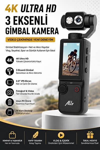 Ally Q8 PocketPro 4K Ultra HD Dijital Aksiyon ve Vlog Kamerası