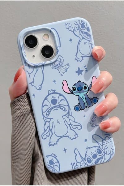 KVK PRİVACY iPhone 13/14/15 Uyumlu Stitch Desenli Bebe Mavi Kadifemsi Soft Touch Silikon Telefon Kılıfı