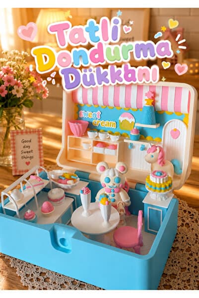 senayartstudio 🍦 Sevimli Mini Dondurma Dükkanı Oyun Seti –Hediye- Pastel Renkli Kutulu Oyuncak 🎀