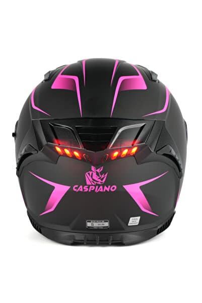 Caspiano HOMER Full-Face Led Işıklı Motosiklet Kaskı Matt Black / Pink ECE-R 22.06 Sertifikalı