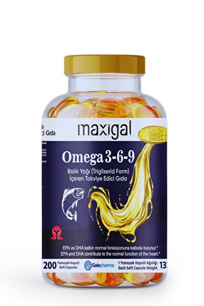 Maxigal Omega 3,6,9 Balık Yağı (Trigliserid) Takviye Edici Gıda 200 Kapsül