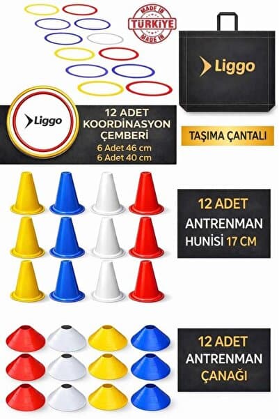 Liggo Antrenman Seti 12li Koordinasyon Çemberi 12li Antrenman Çanağı 12 Adet 17cm Huni Seti Spor Eği