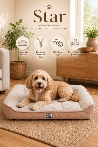 Jungolica Pet Products Star, Kedi ve Köpek Yatağı Çıkarılabilir Kılıflı, Kolay Temizlenen, Ultra Yumuşak Dokulu, Konforlu