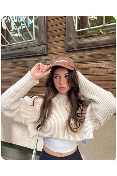 Gülce moda Kadın Fitilli Oversize Kesim Kışlık Triko Crop Kazak GLC1110