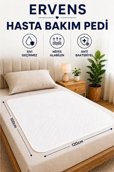 Ervens Home Yıkanabilir 100x120 Hasta Bakım Alt Pedi Sıvı Geçirmez Kapitoneli Yüksek Emicili Defalarca Kulanılabilen Ped Beyaz
