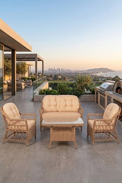 Canisa Linaria Serisi 1. Sınf 2+1+1 Cappucino Rattan Cappucino Minder Bahçe Balkon Oturma Koltuk Takımı