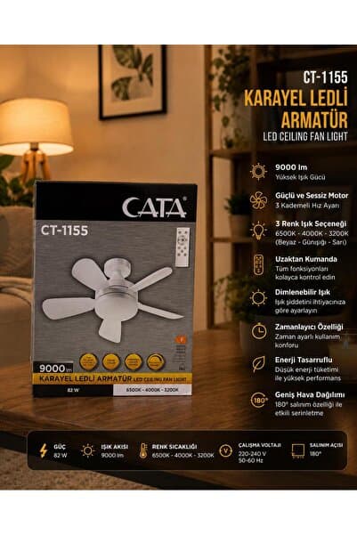 Cata aydınlatma Karayel Fan Led 82w Kumandalı dimmerli Işıklı Vantilatör Ct-1155-B